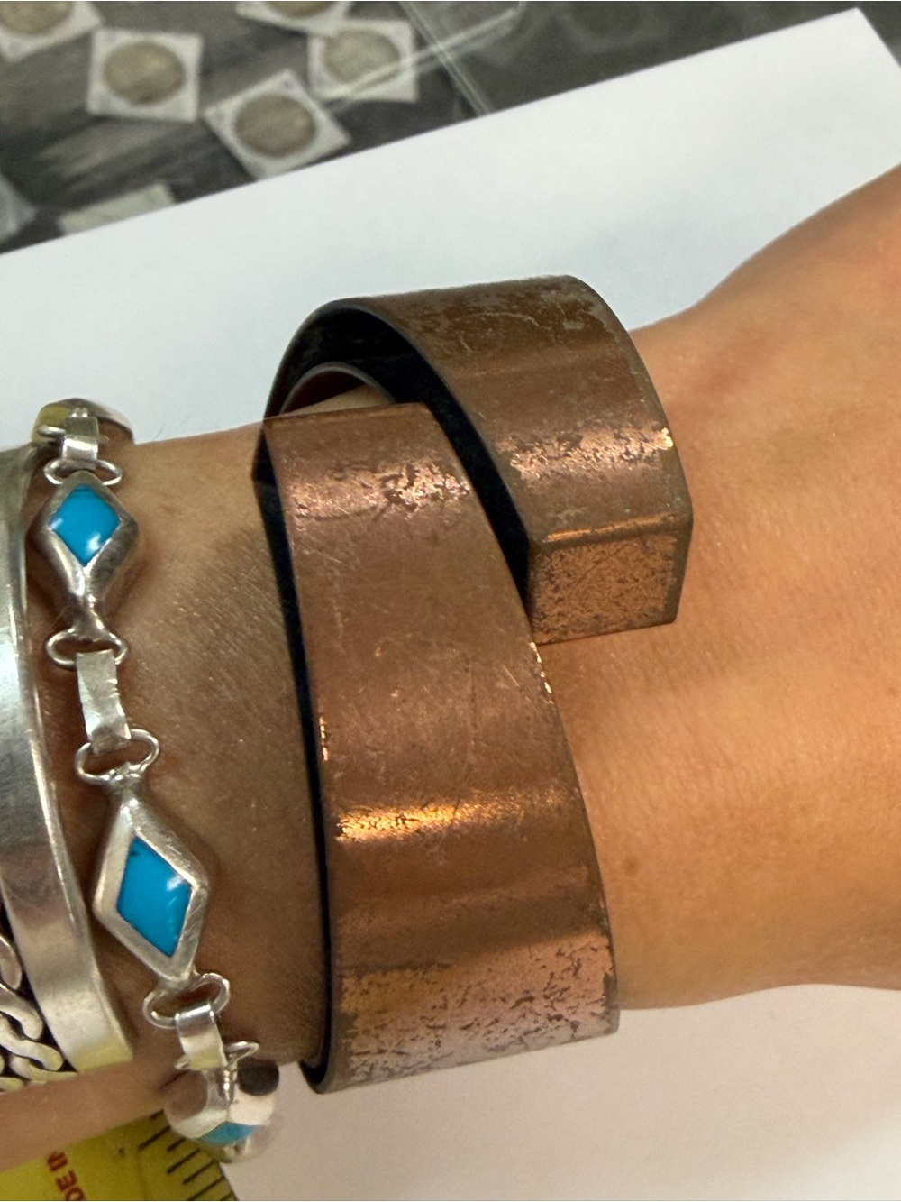 RARE Renoir Hinged Bent Sheet Copper Bypass Bracelet Renoir Signed Book Piece